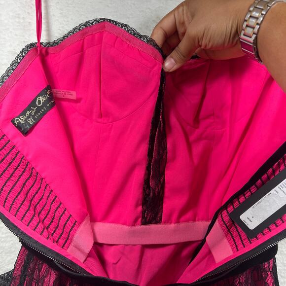 Alice + Olivia Pink Black Lace Bustier Corset Ruffle Belted Mini Dress Sz 6 NWT - Picture 8 of 16